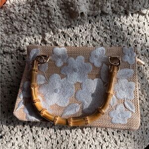 Embroidered Handbag with Bamboo Handle